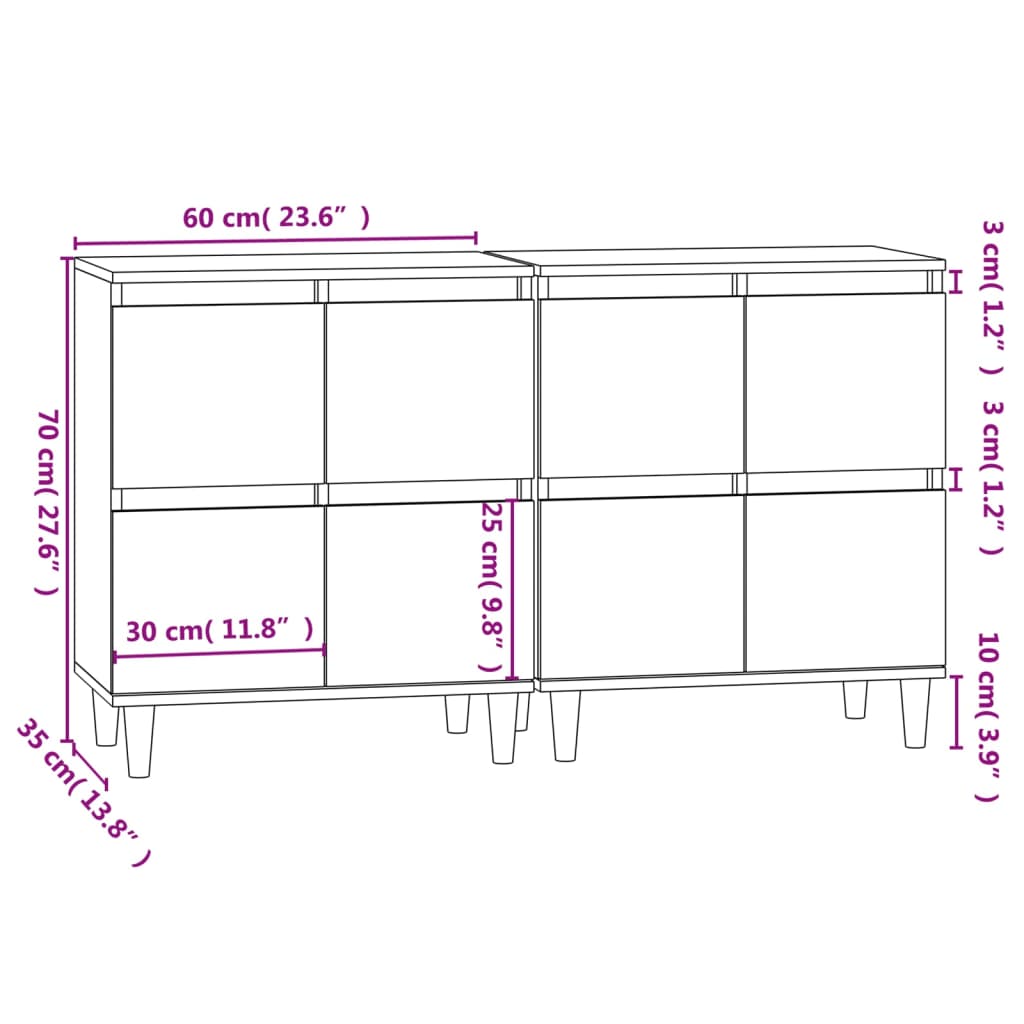 vidaXL Buffets 2 pcs chêne fumé 60x35x70 cm bois d'ingénierie