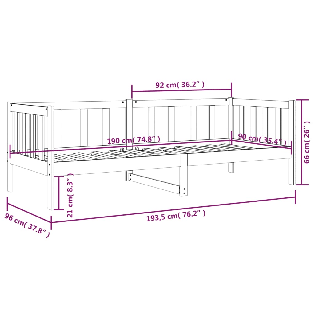 vidaXL Lit de jour sans matelas 90x190 cm bois de pin massif