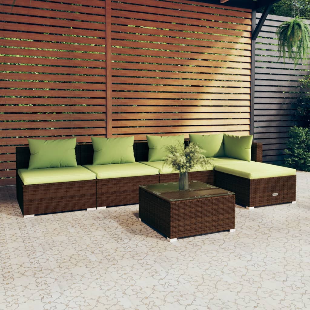 vidaXL Salon de jardin 6 pcs avec coussins Résine tressée Marron