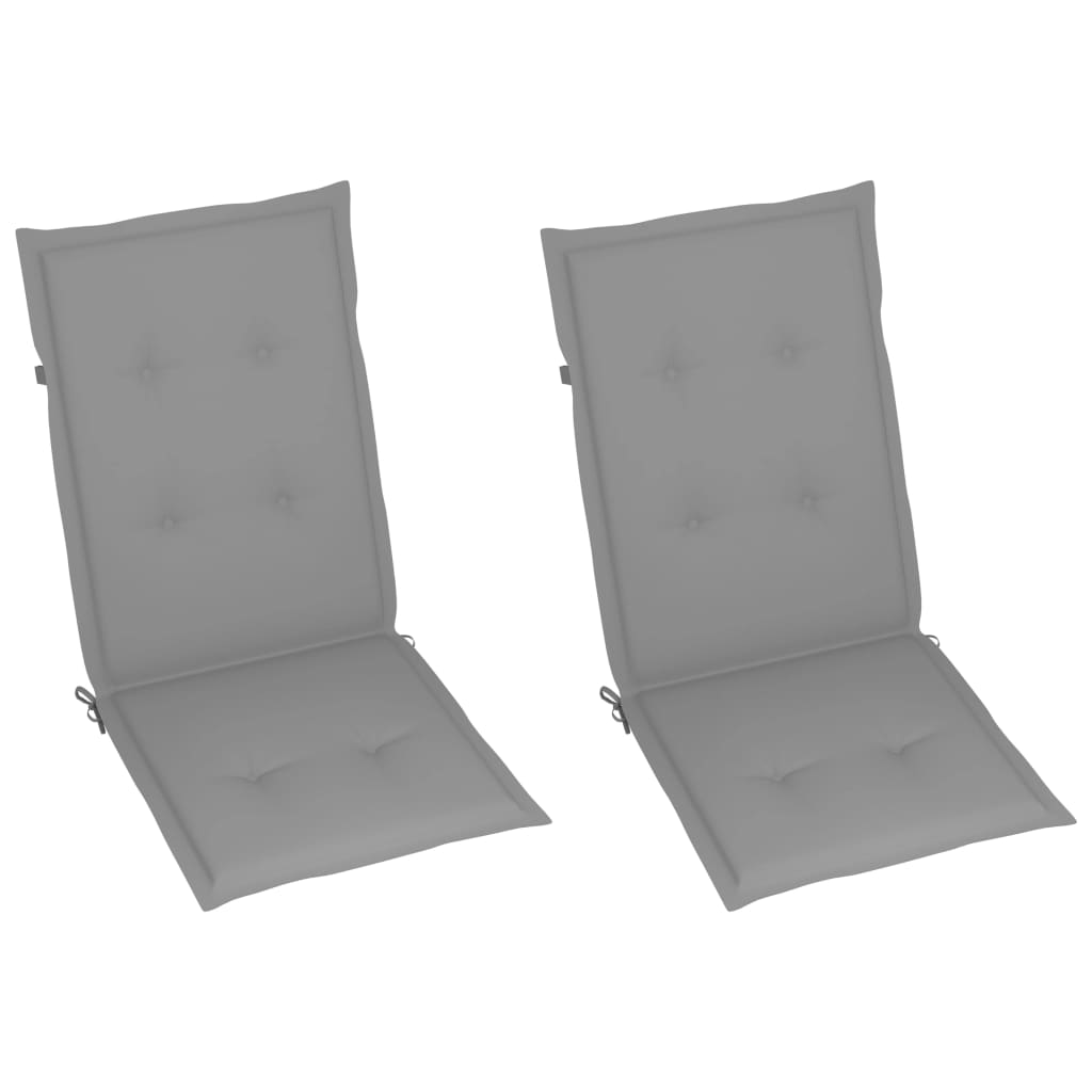 vidaXL Chaises de jardin lot de 2 et coussins gris Bois de teck massif