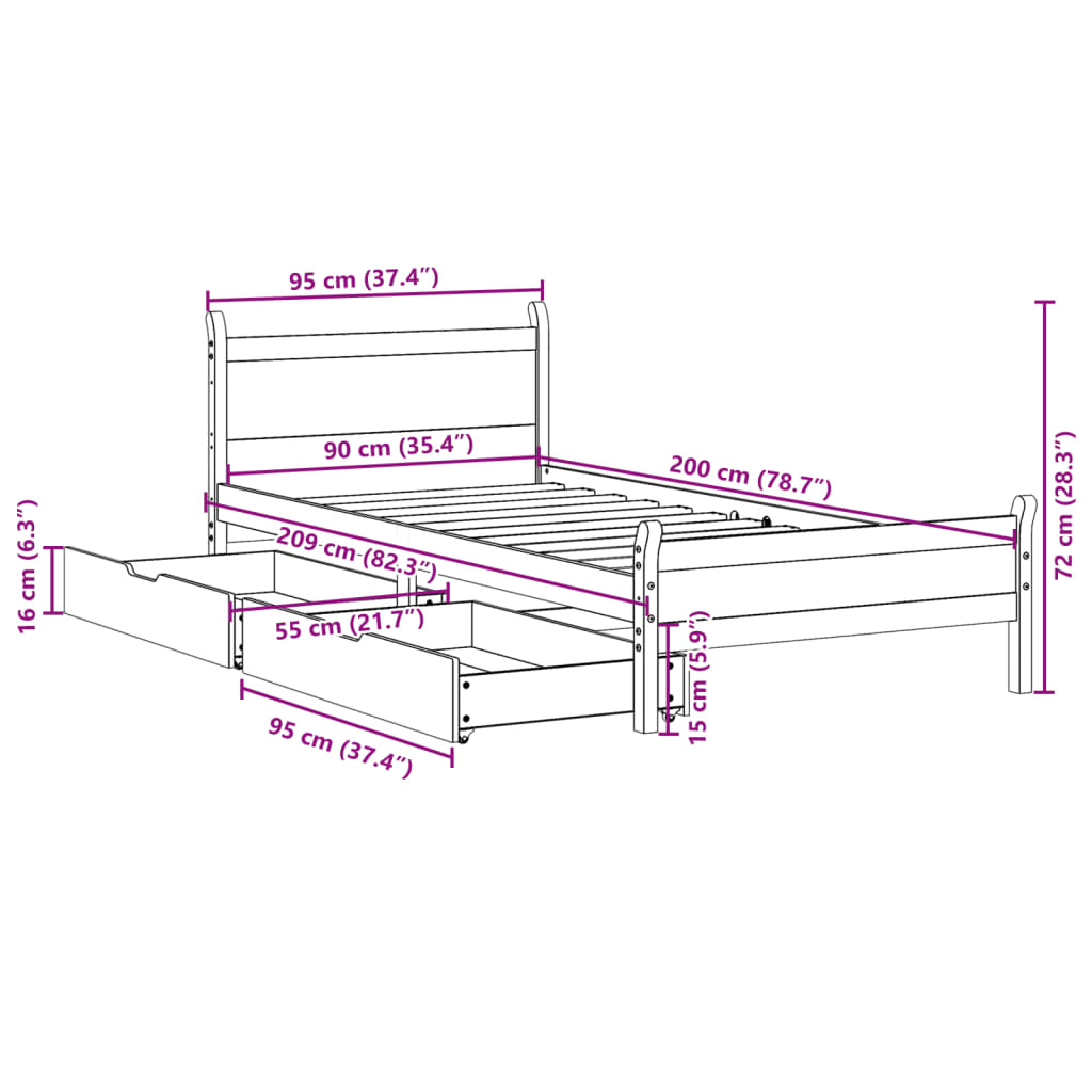 vidaXL Cadre de lit sans matelas blanc 90x200 cm bois de pin massif