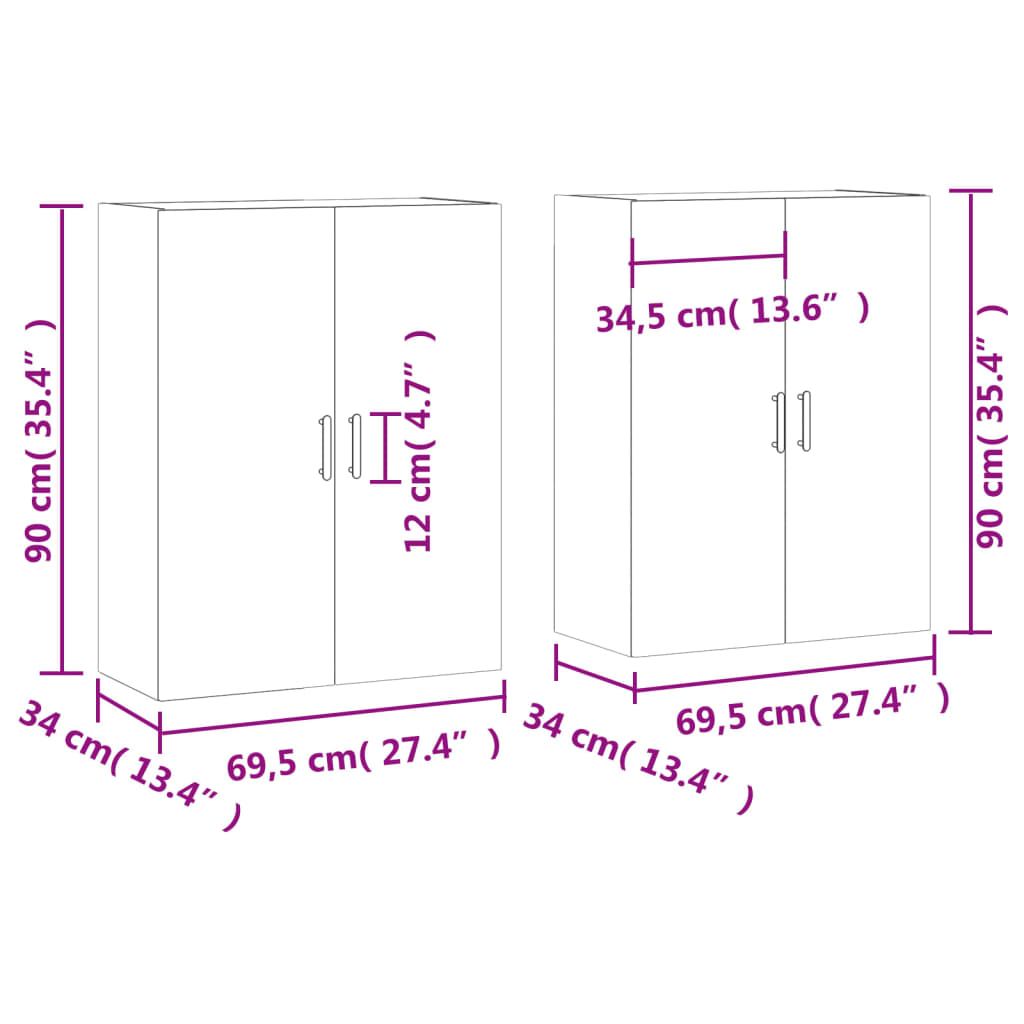 vidaXL Armoires murales 2 pcs gris béton 69,5x34x90 cm