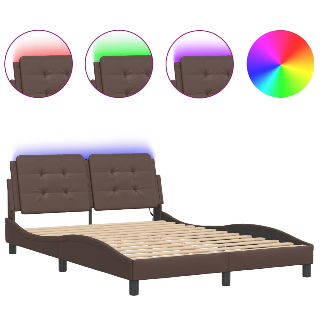 vidaXL Cadre de lit avec LED sans matelas marron 140x200 cm