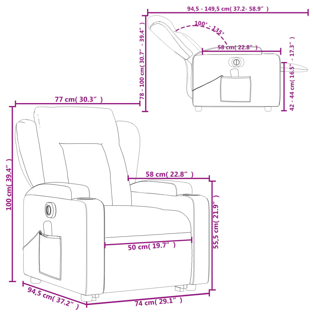 vidaXL Fauteuil inclinable de massage électrique crème similicuir