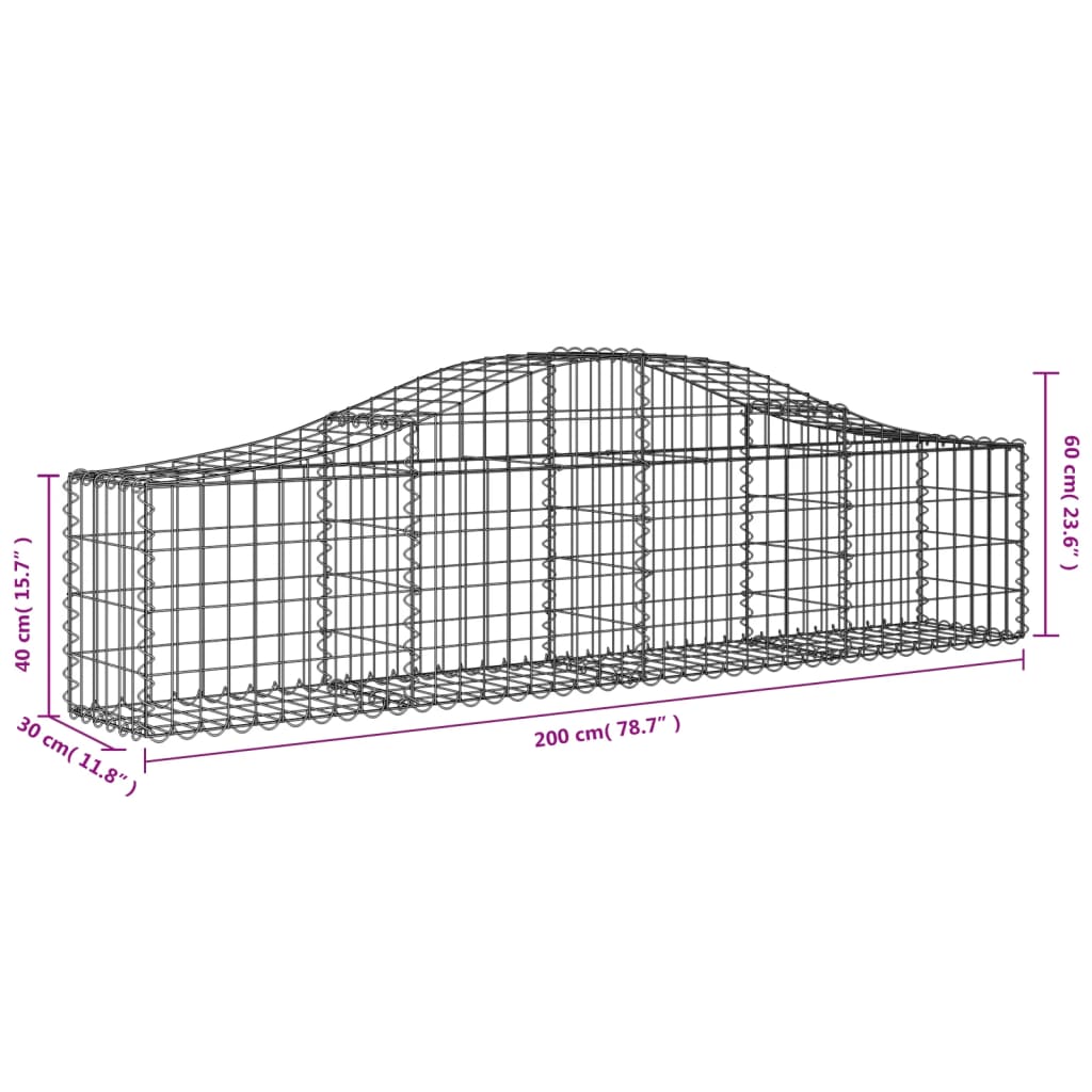 vidaXL Paniers à gabions arqués 13 pcs 200x30x40/60 cm Fer galvanisé