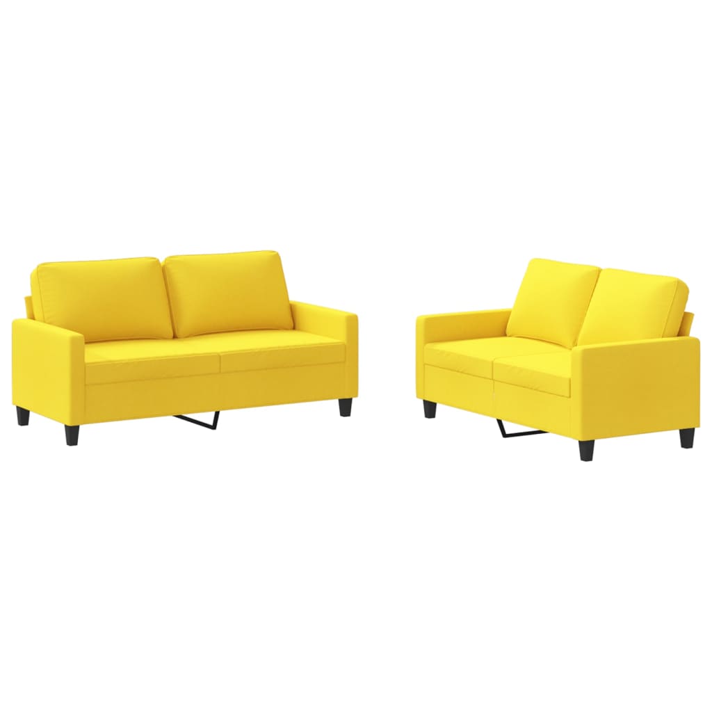 vidaXL Ensemble de canapés 2 pcs avec coussins Jaune clair Tissu