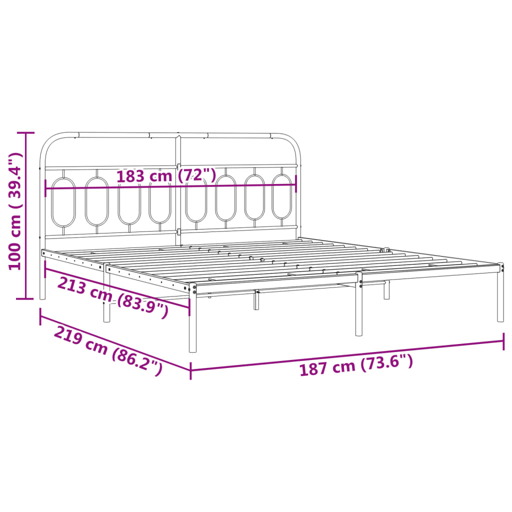 vidaXL Cadre de lit métal sans matelas et tête de lit blanc 183x213 cm