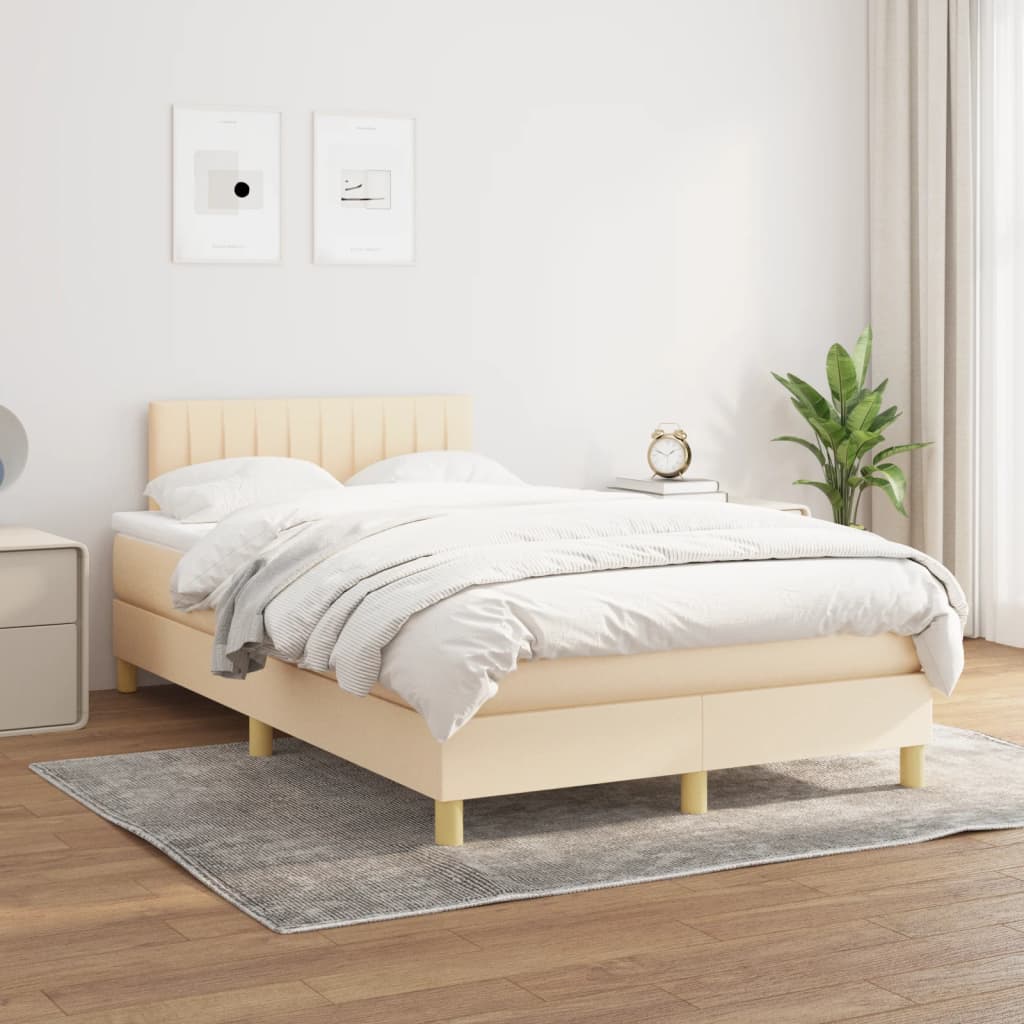 vidaXL Sommier à lattes de lit avec matelas crème 120x190 cm tissu