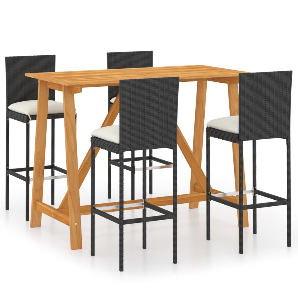 vidaXL Ensemble de bar de jardin avec coussins 5 pcs Noir