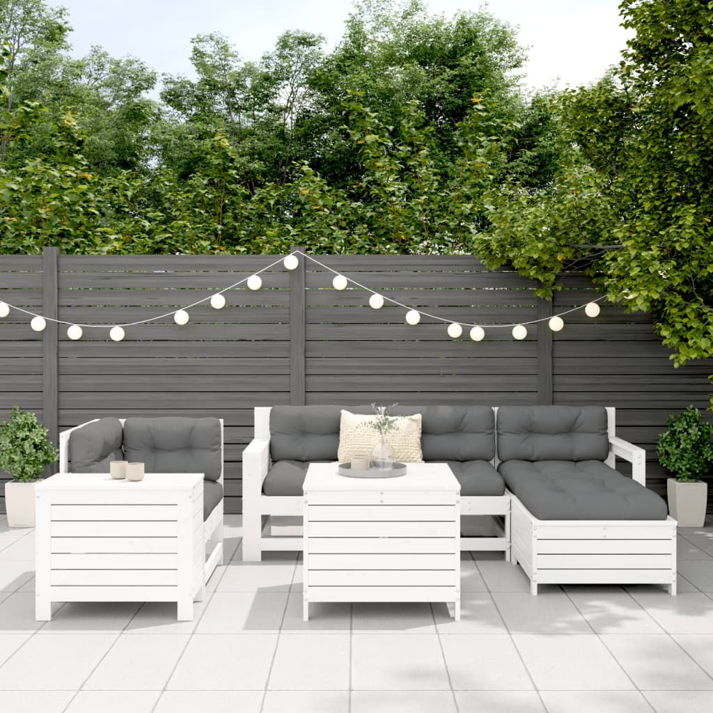 vidaXL Salon de jardin 7 pcs blanc bois de pin massif