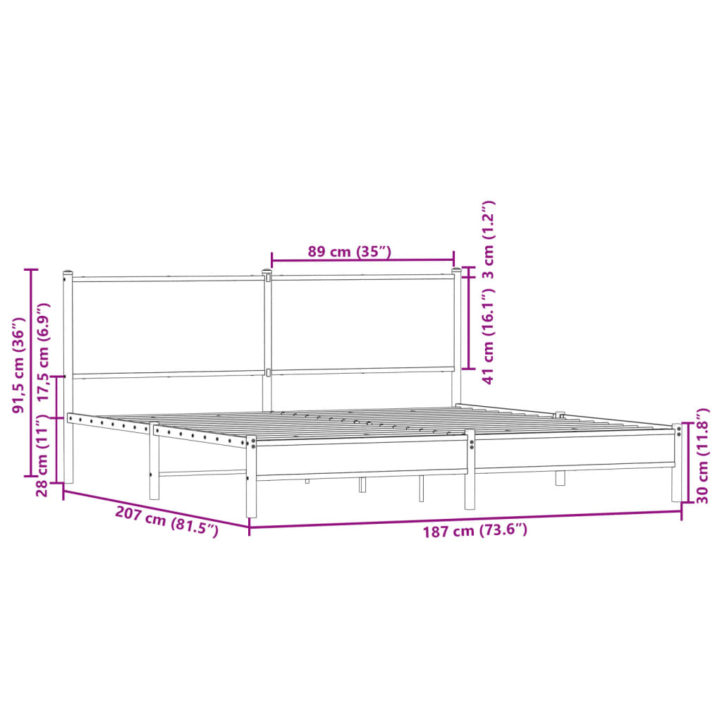 vidaXL Cadre de lit en métal sans matelas chêne fumé 180x200 cm