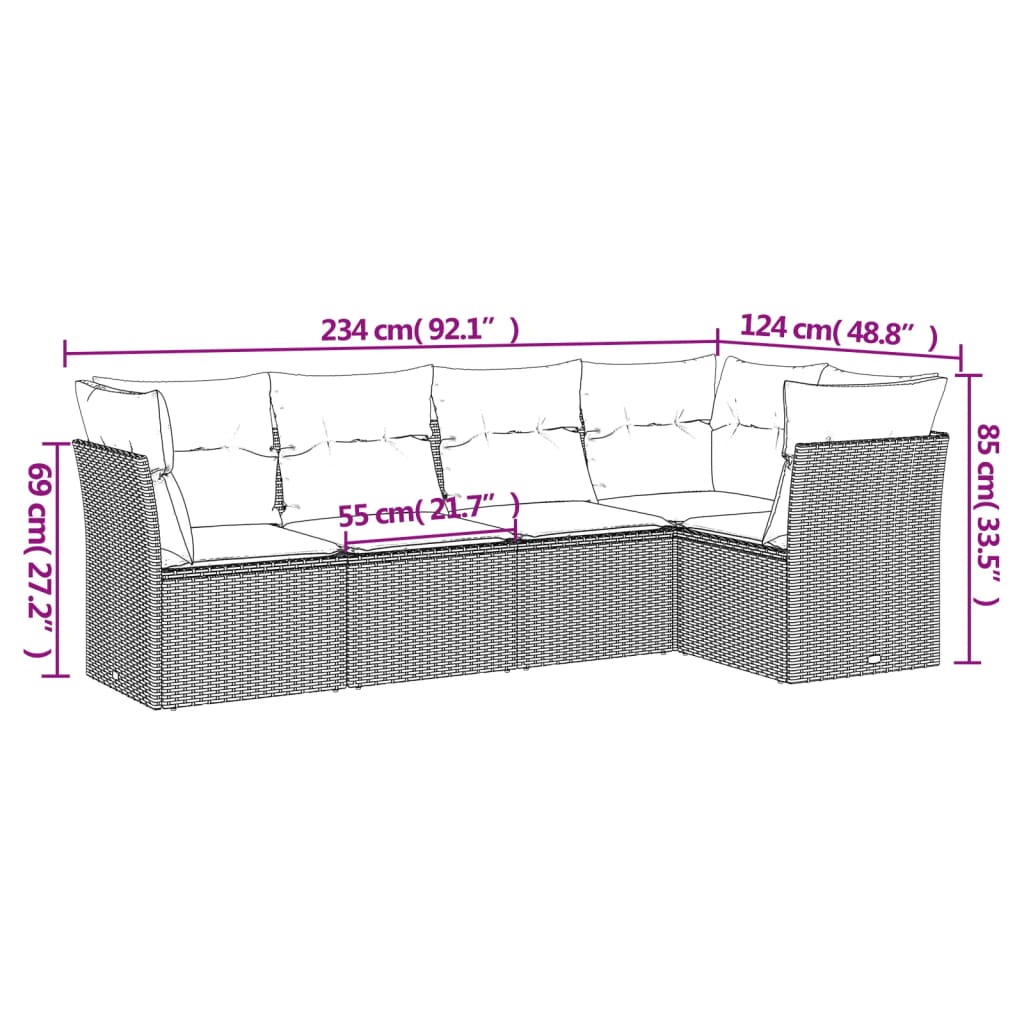 vidaXL Salon de jardin avec coussins 5 pcs marron résine tressée