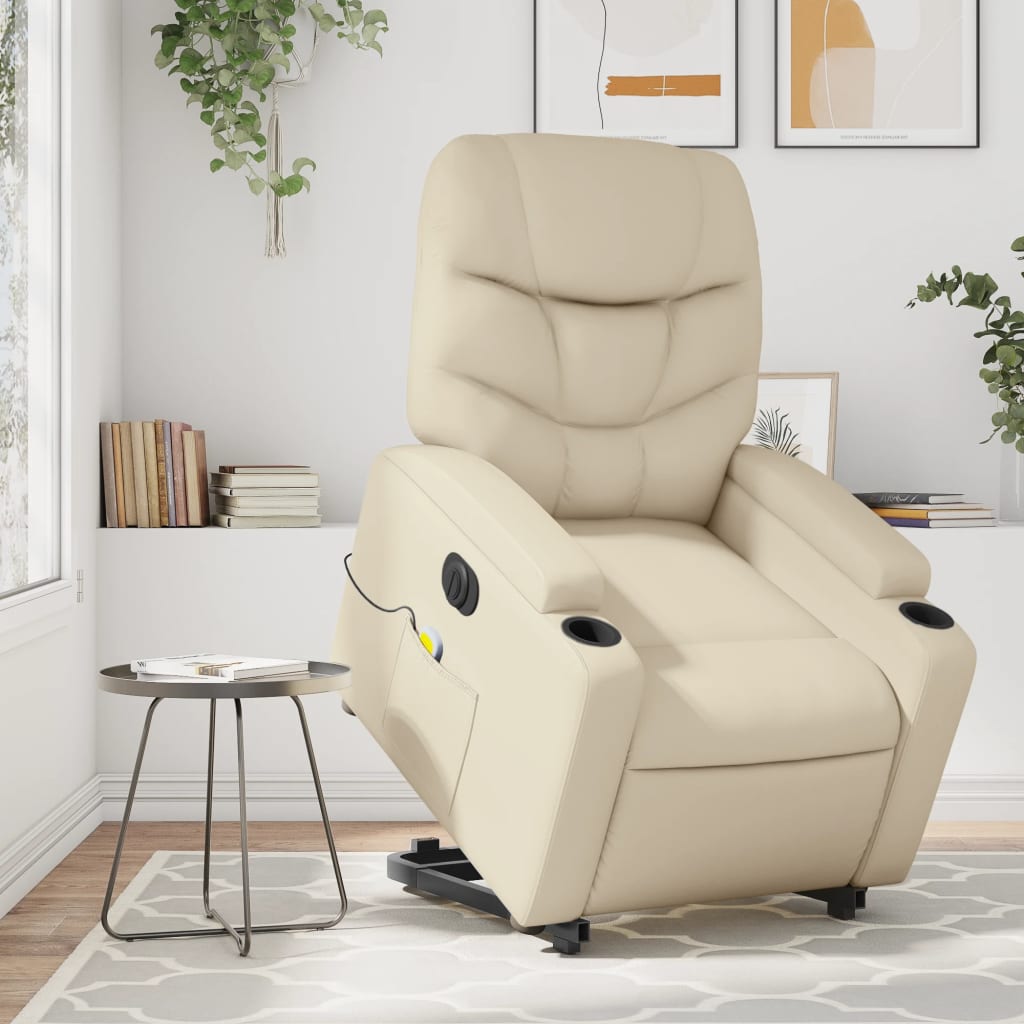 vidaXL Fauteuil inclinable de massage électrique crème similicuir