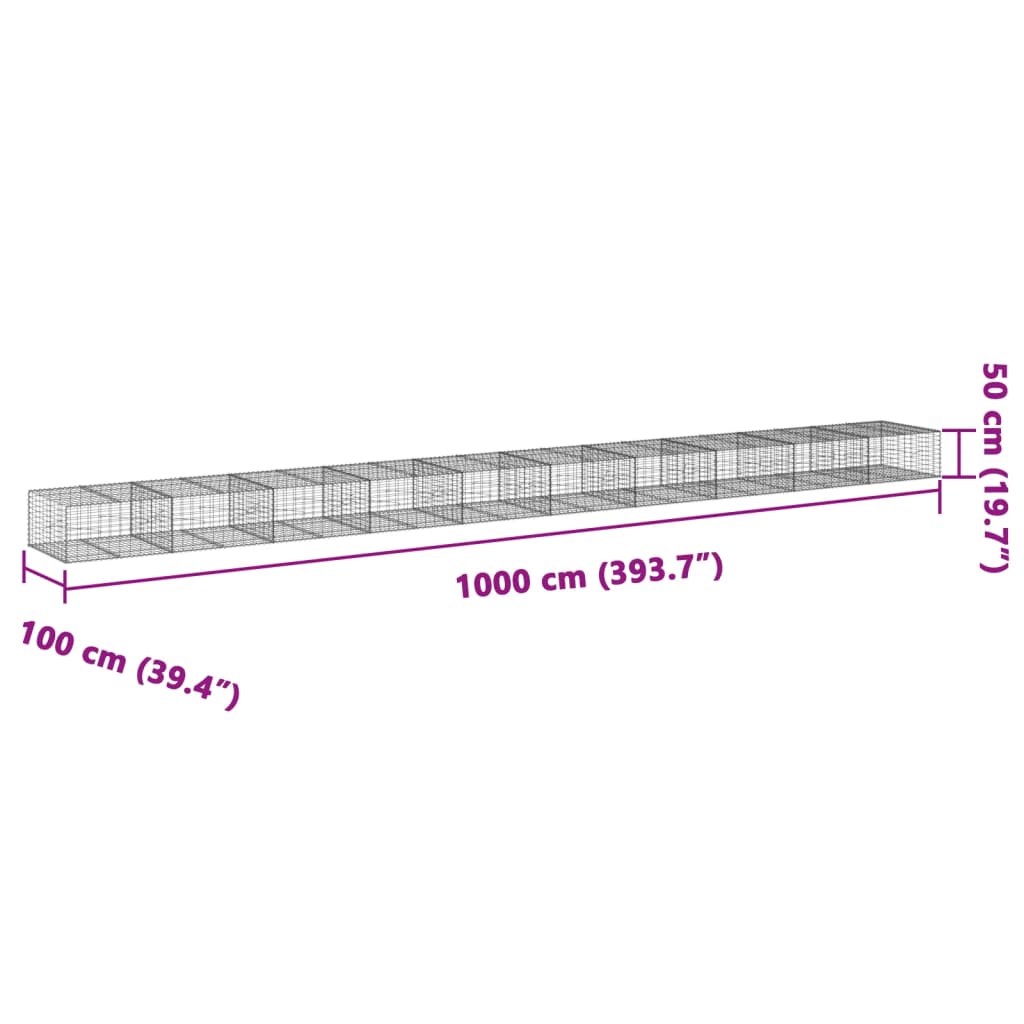 vidaXL Panier gabion avec couvercle 1000x100x50 cm fer galvanisé