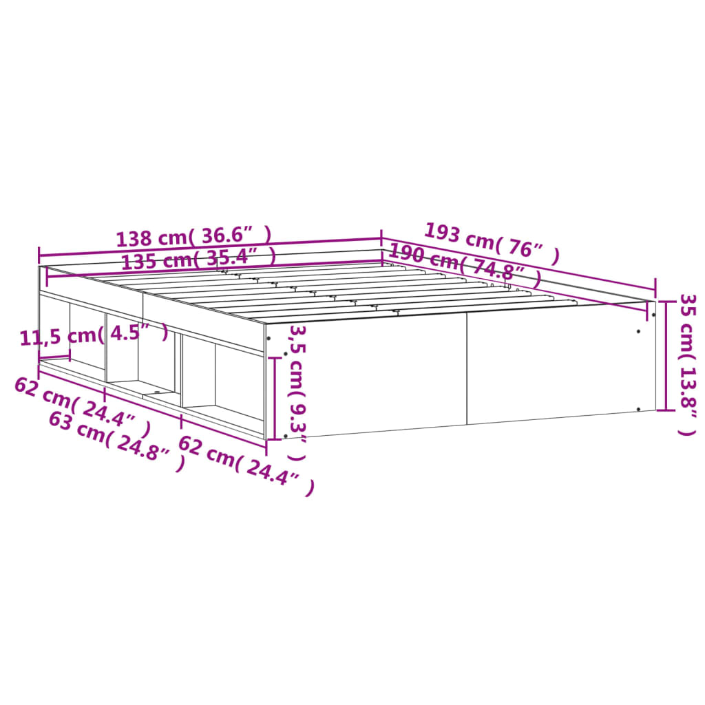 vidaXL Cadre de lit blanc 135x190 cm double