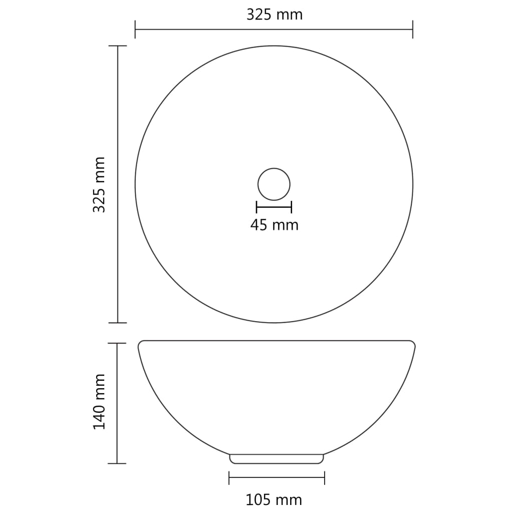 vidaXL Lavabo rond de salle de bain Noir mat 32,5x14 cm Céramique