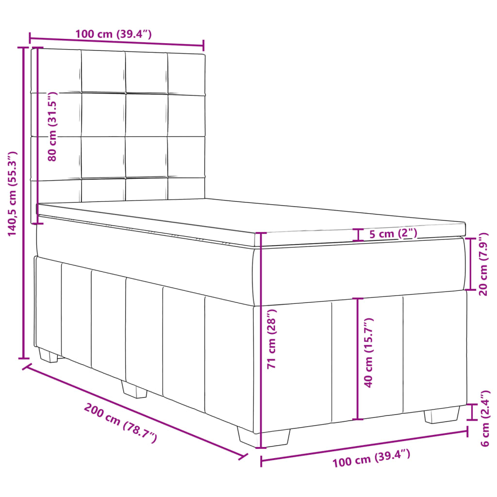 vidaXL Sommier à lattes de lit avec matelas Gris clair 100x200cm Tissu