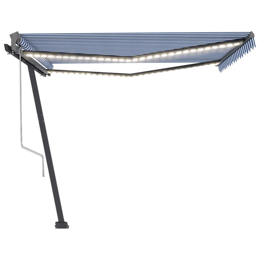 vidaXL Auvent automatique capteur de vent/LED 450x300 cm Bleu et blanc