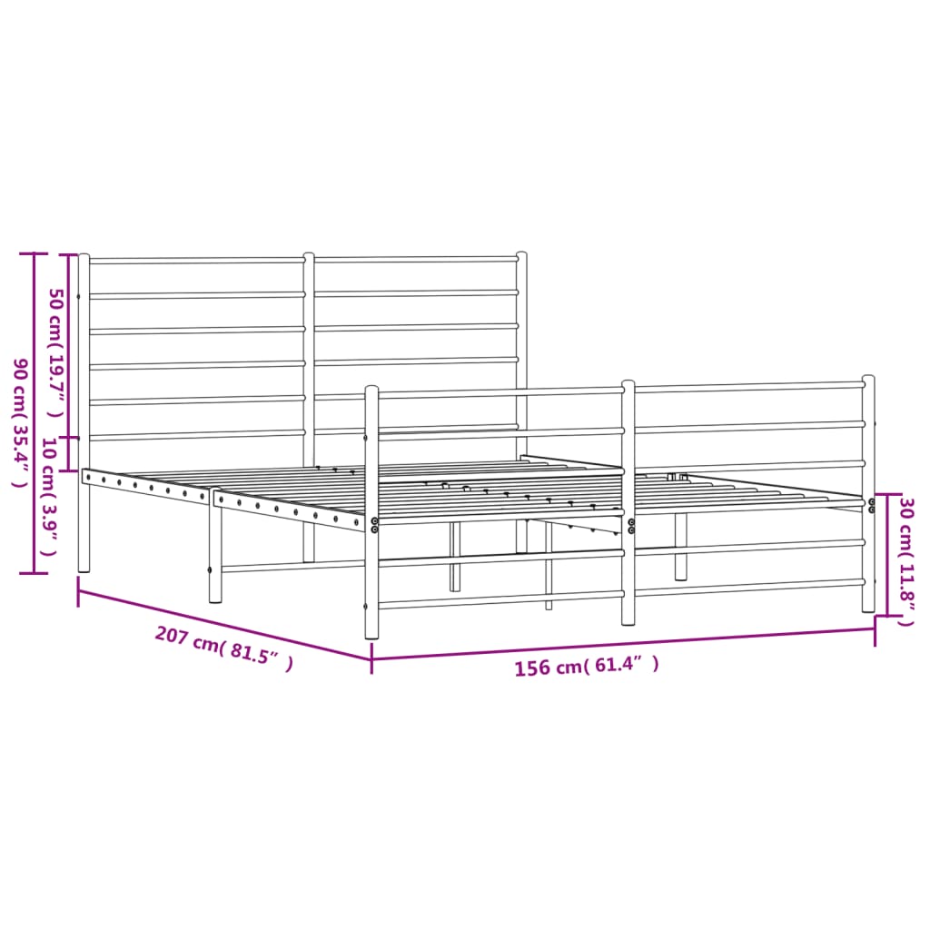 vidaXL Cadre de lit métal sans matelas avec pied de lit noir 150x200cm