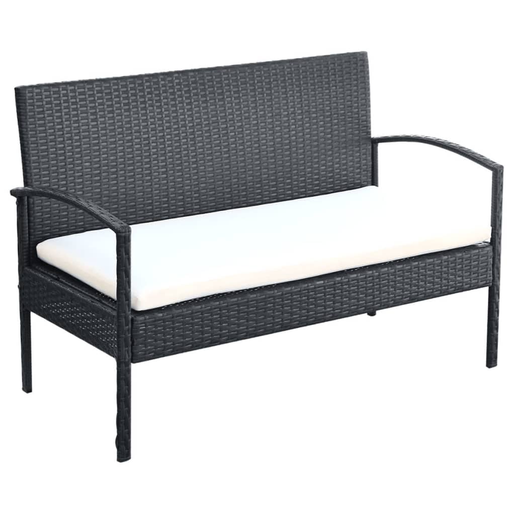 vidaXL Salon de jardin 4 pcs avec coussins Résine tressée Noir