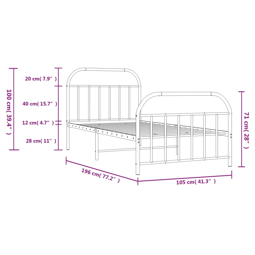 vidaXL Cadre de lit métal sans matelas avec pied de lit noir 100x190cm