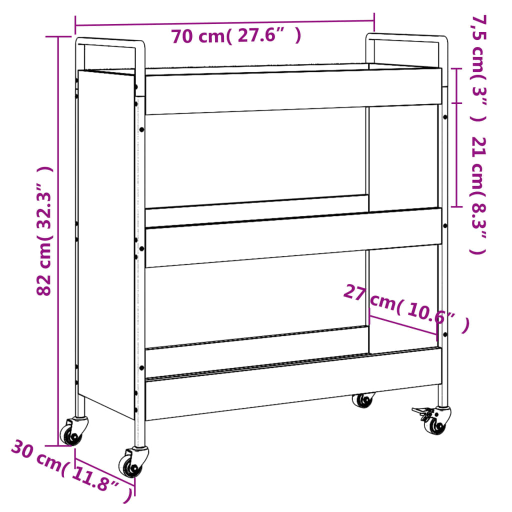 vidaXL Chariot de cuisine sonoma gris 70x30x82 cm bois d'ingénierie