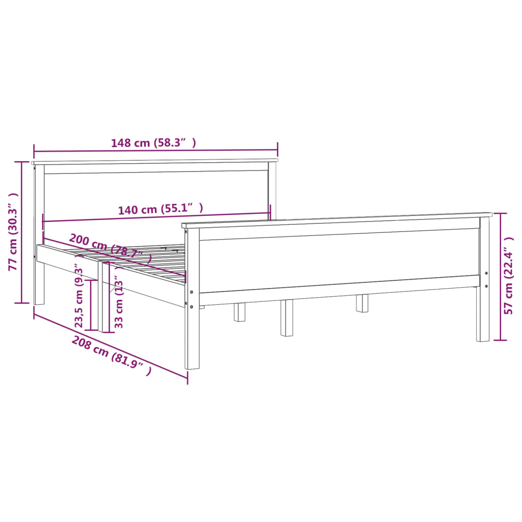 vidaXL Cadre de lit sans matelas marron miel pin massif 140x200 cm