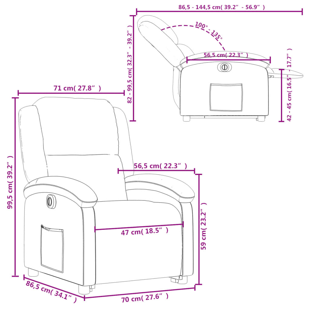 vidaXL Fauteuil inclinable électrique noir tissu