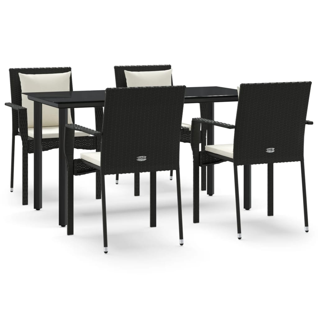 vidaXL Ensemble à manger de jardin coussins 5pcs Noir Résine tressée