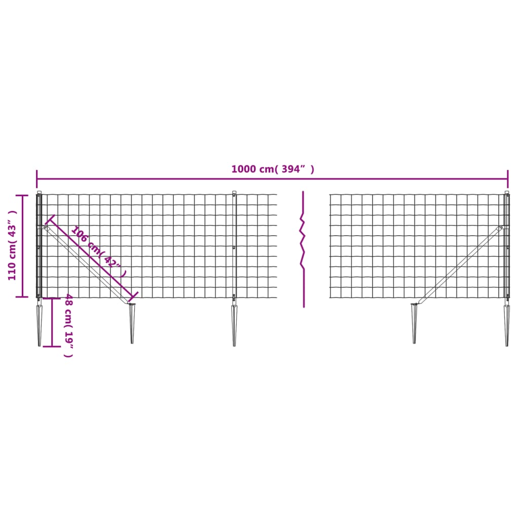 vidaXL Clôture en treillis métallique et ancrage anthracite 1,1x10 m