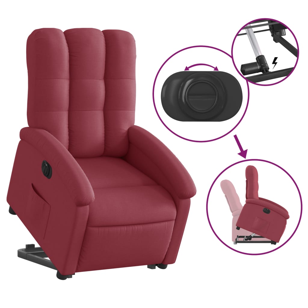 vidaXL Fauteuil inclinable électrique rouge bordeaux tissu