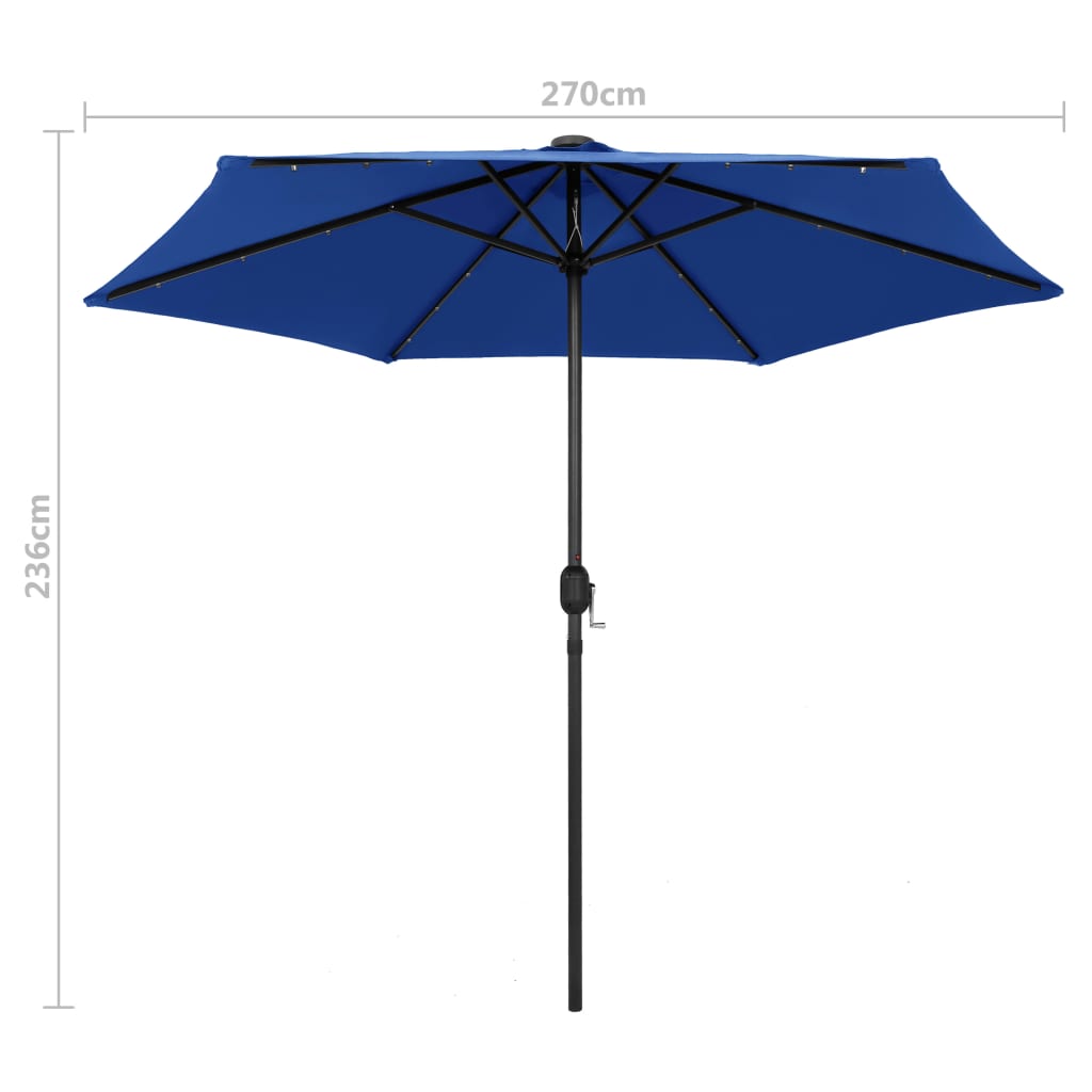 vidaXL Parasol de jardin et lumières LED mât en aluminium bleu azuré