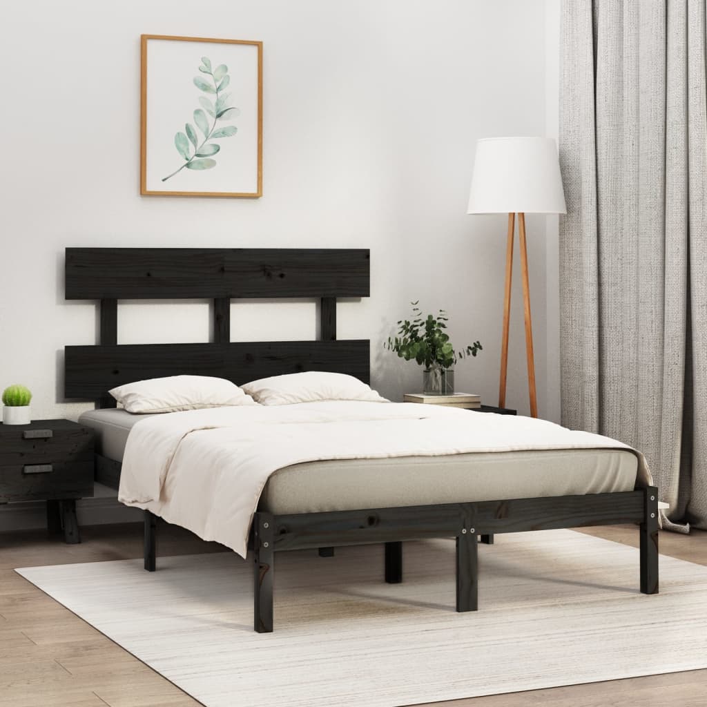 vidaXL Cadre de lit sans matelas noir 140x190 cm bois massif