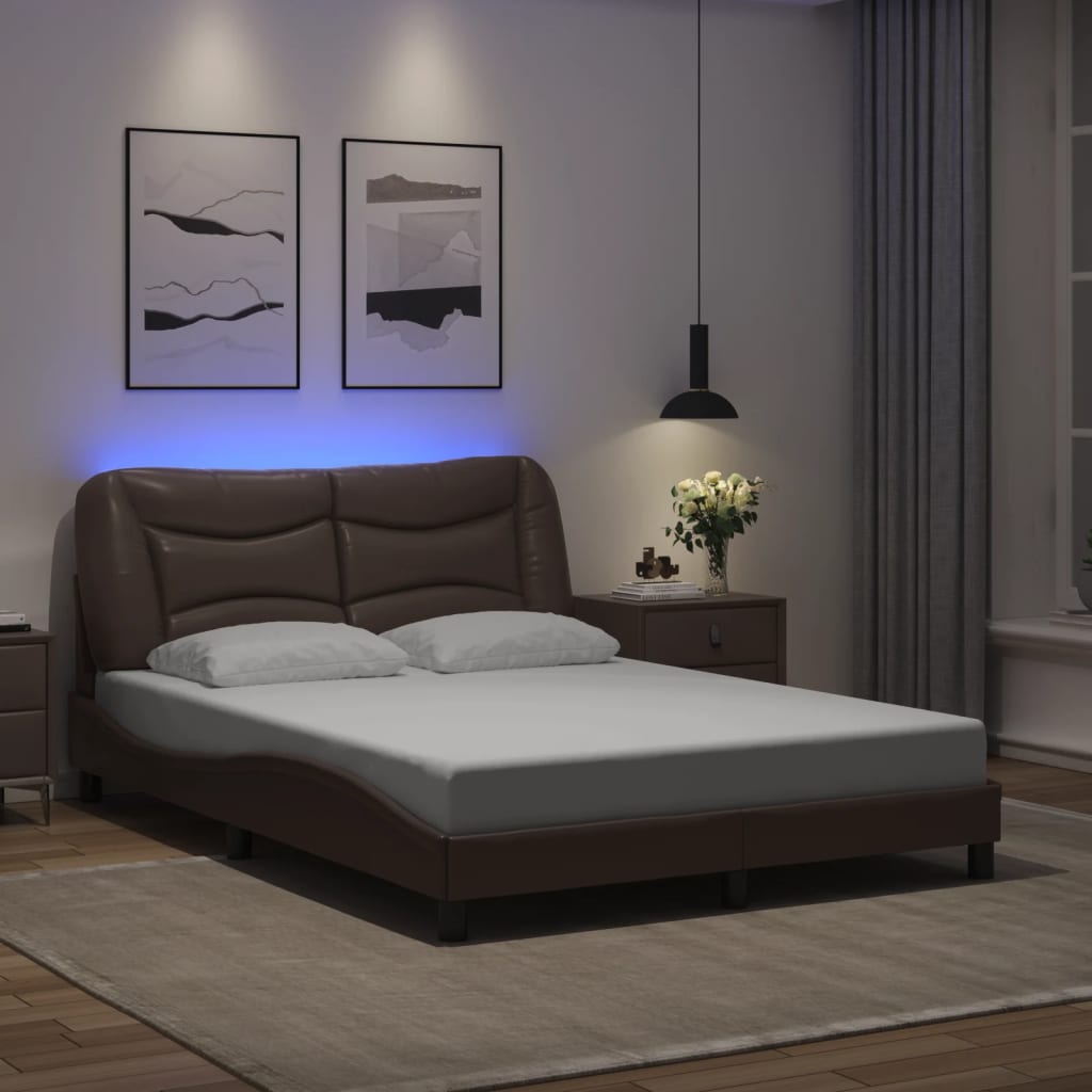 vidaXL Cadre de lit avec lumières LED marron 120x200 cm similicuir