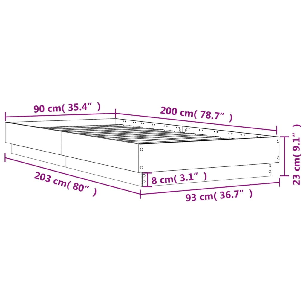 vidaXL Cadre de lit sonoma gris 90x200 cm bois d'ingénierie