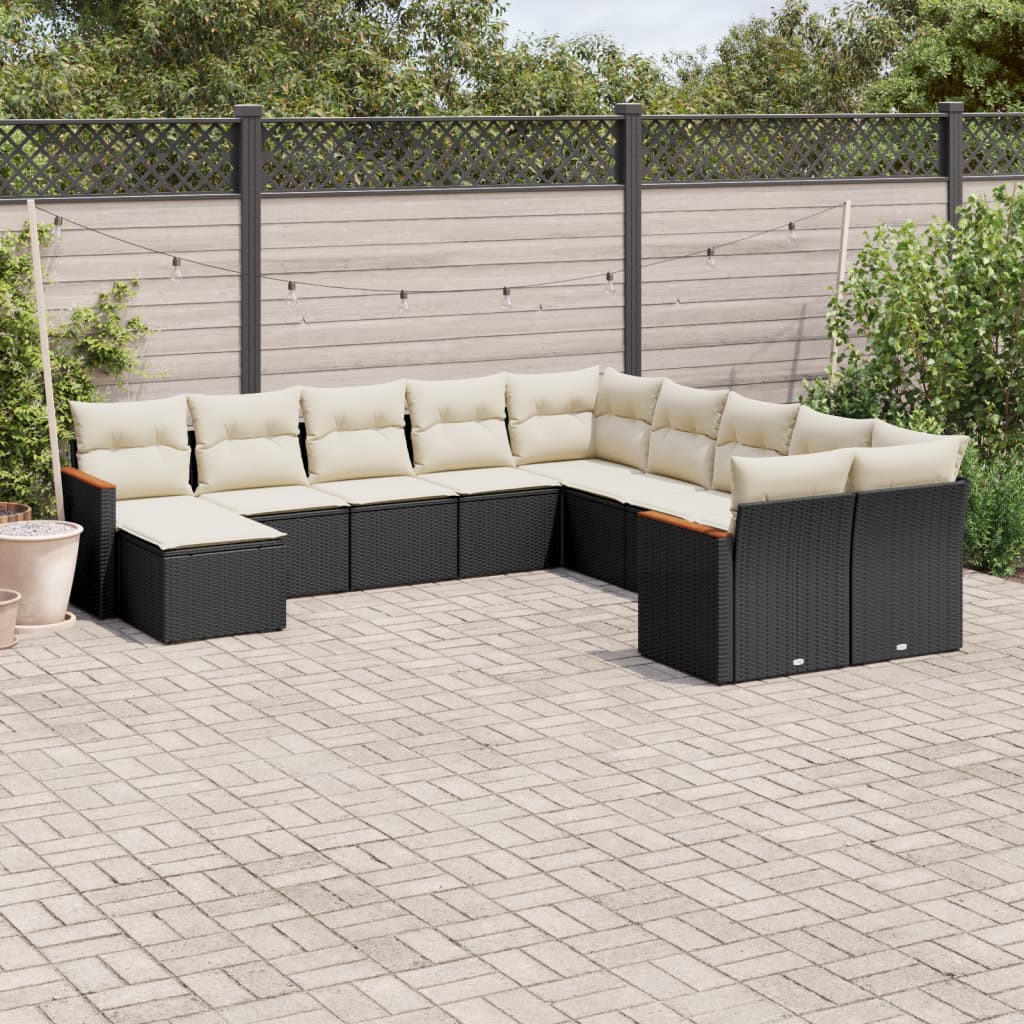 vidaXL Salon de jardin 11 pcs avec coussins noir résine tressée