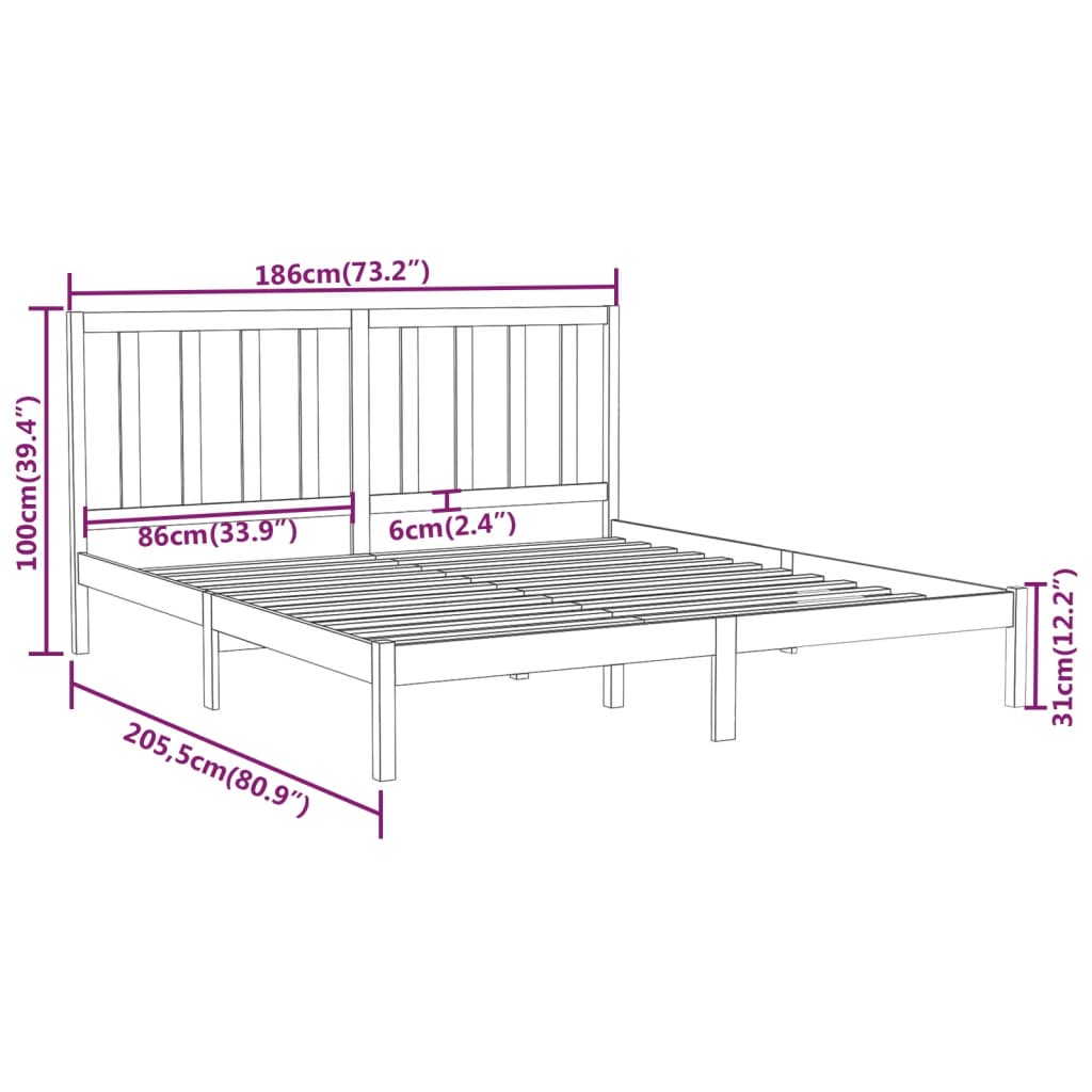 vidaXL Cadre de lit sans matelas blanc 180x200 cm bois massif