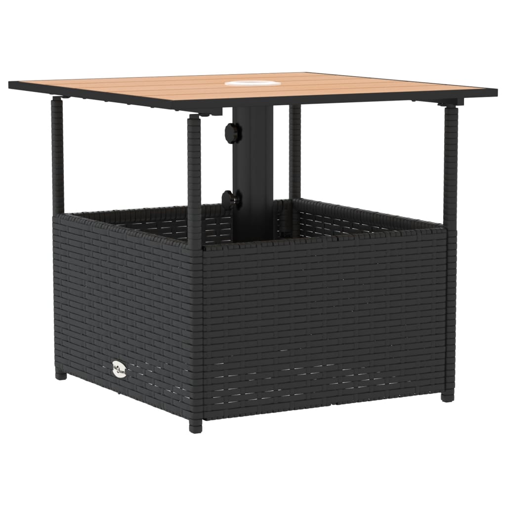 vidaXL Table de jardin avec trou de parasol noir résine tressée