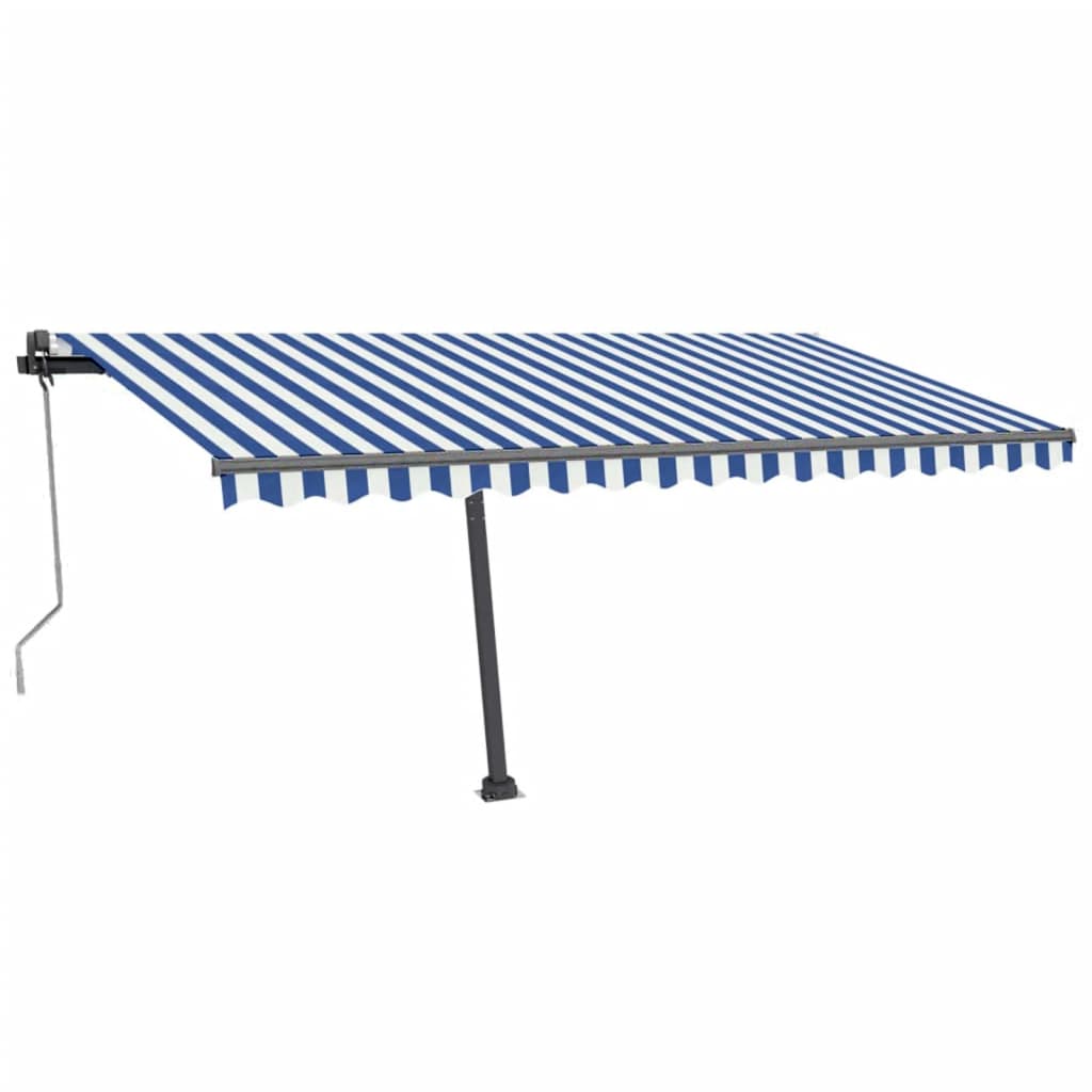 vidaXL Auvent automatique capteur de vent/LED 450x300 cm Bleu et blanc