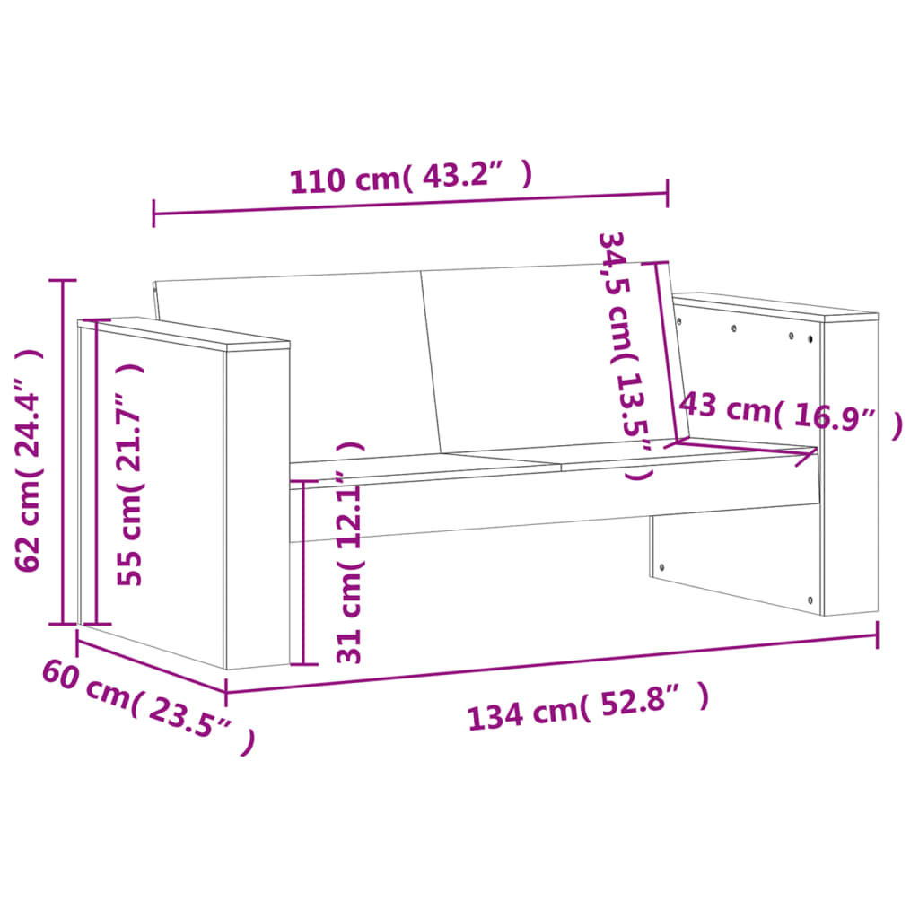 vidaXL Salon de jardin 2 pcs blanc bois de pin massif