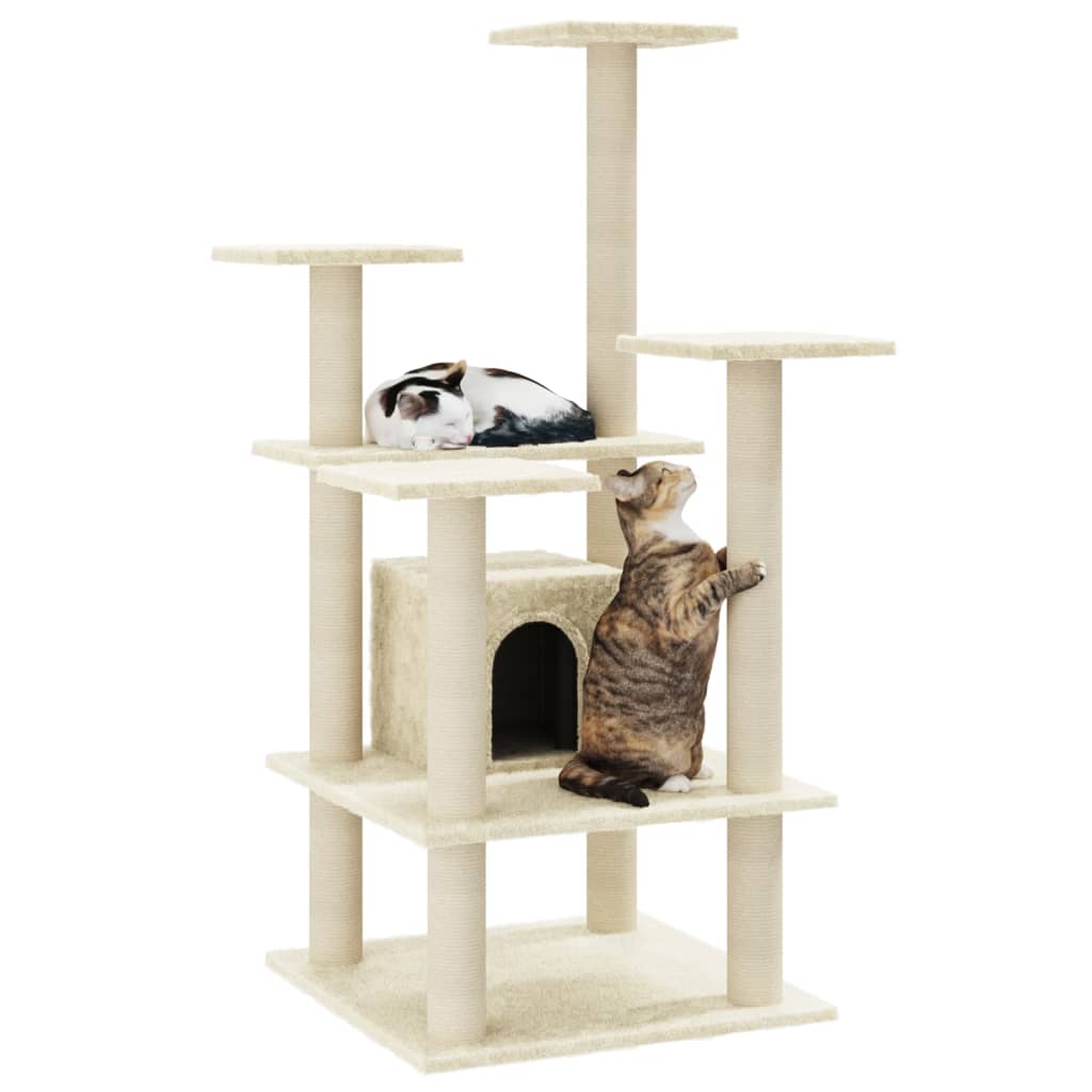 vidaXL Arbre à chat avec griffoirs en sisal Crème 110 cm