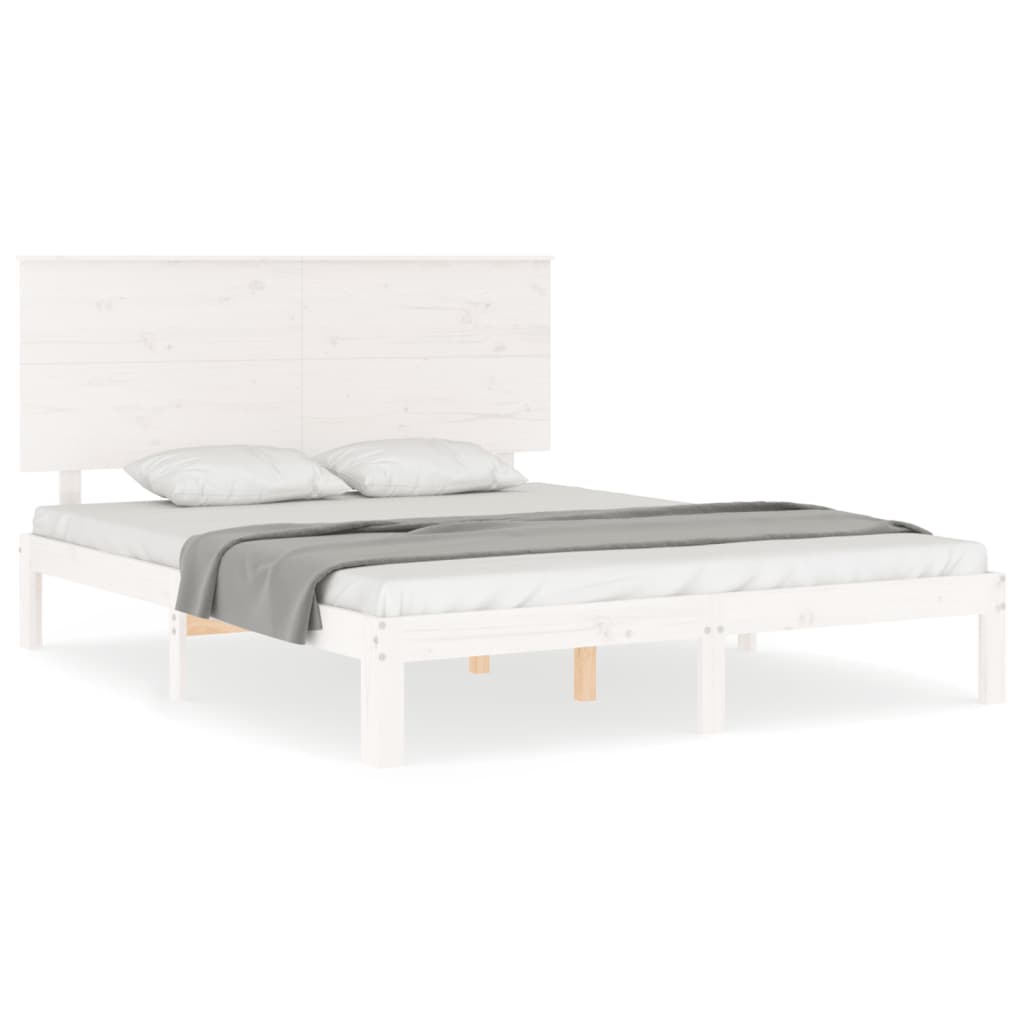 vidaXL Cadre de lit avec tête de lit blanc King Size bois massif