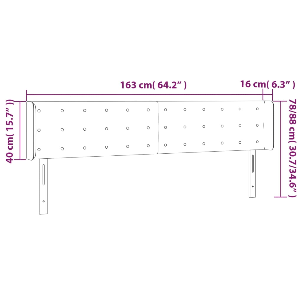 vidaXL Tête de lit à LED Marron foncé 163x16x78/88 cm Tissu