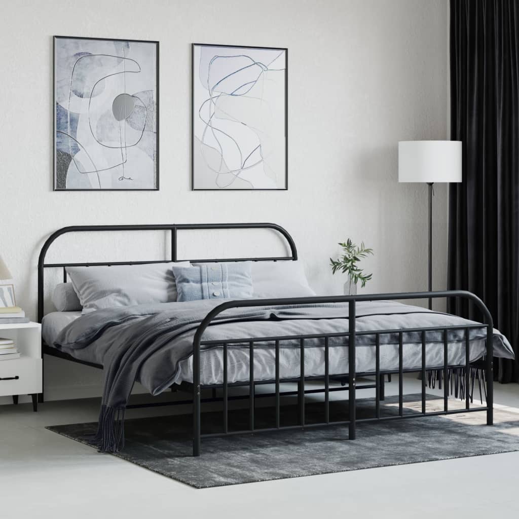 vidaXL Cadre de lit métal sans matelas avec pied de lit noir 183x213cm