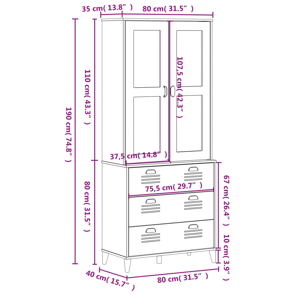 vidaXL Buffet VIKEN gris anthracite 80x40x190 cm bois massif de pin