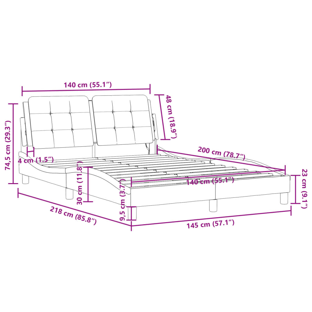 vidaXL Cadre de lit avec LED sans matelas marron 140x200 cm