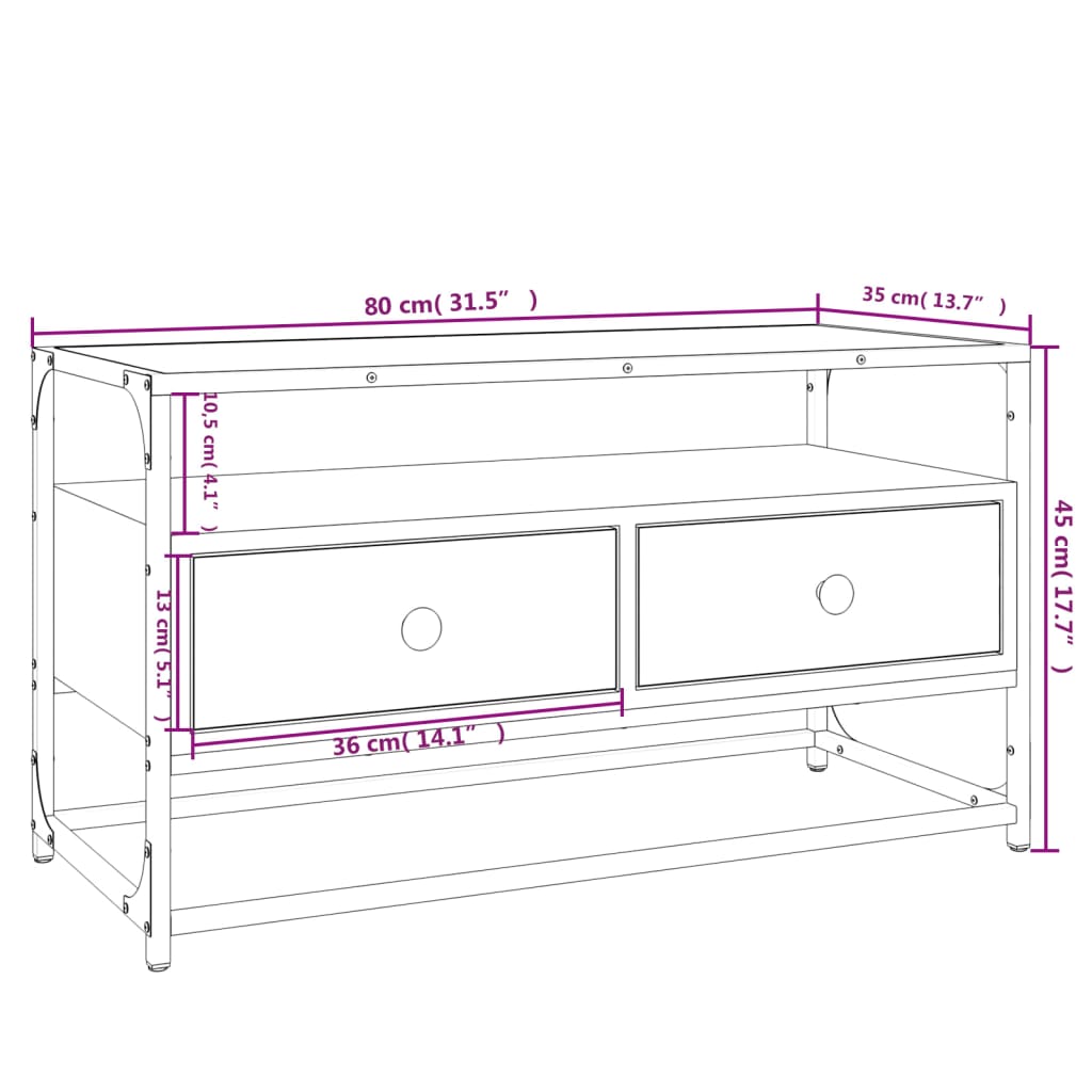 vidaXL Meuble TV chêne marron 80x35x45 cm bois d'ingénierie