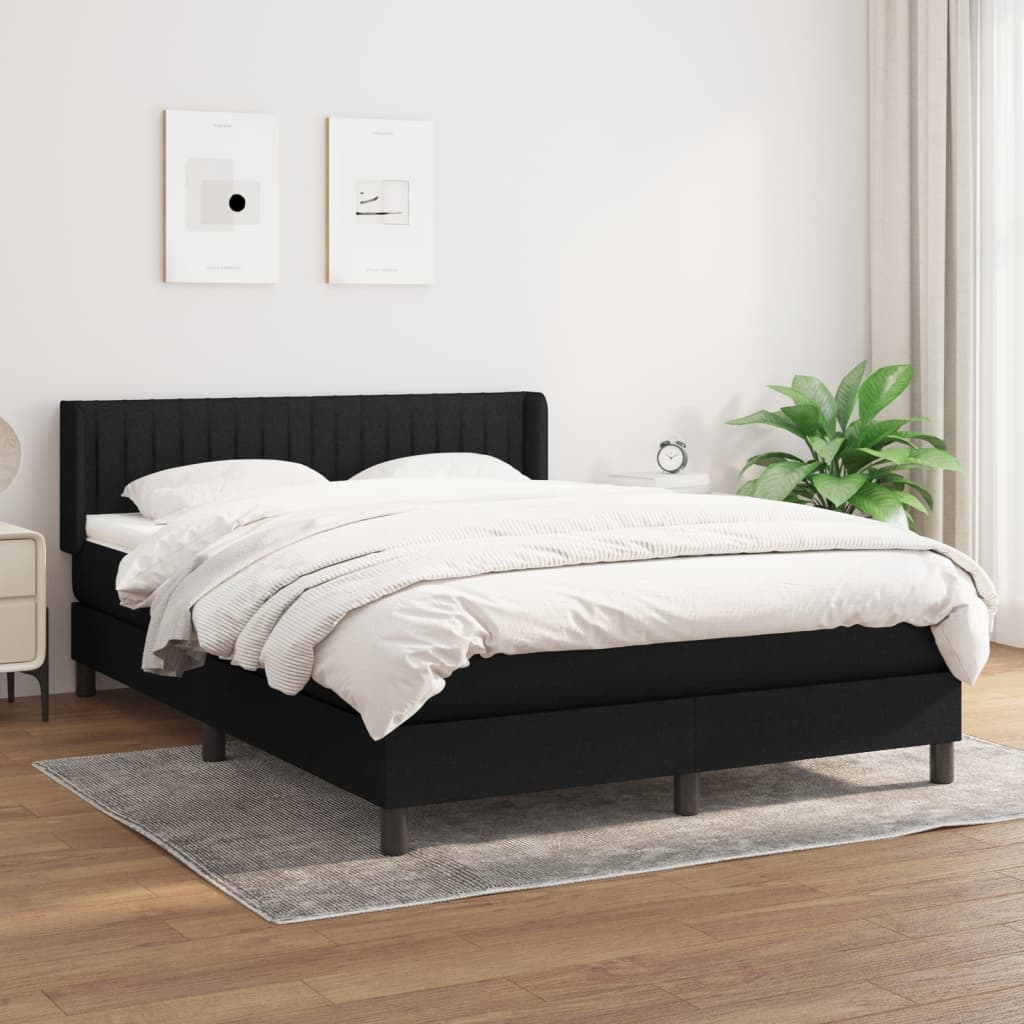 vidaXL Sommier à lattes de lit avec matelas Noir 140x190 cm Tissu