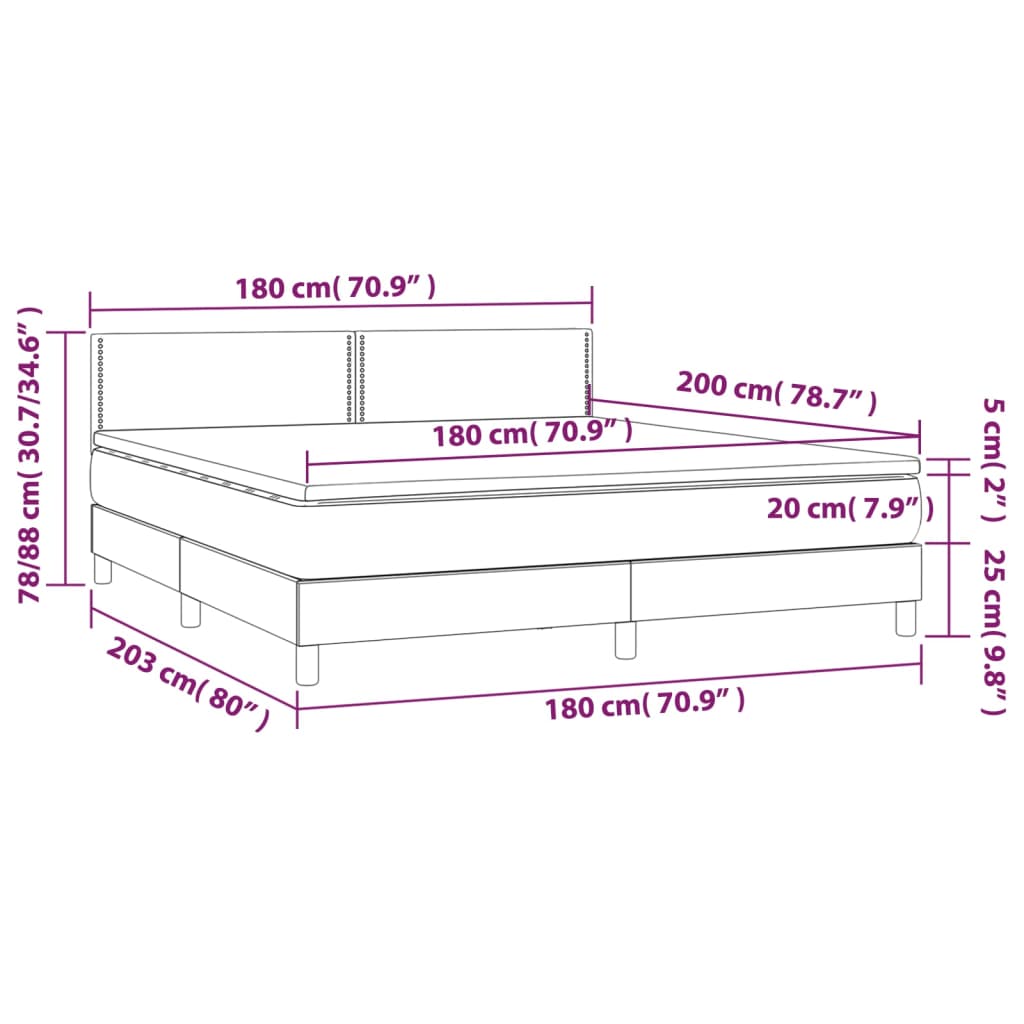 vidaXL Sommier à lattes de lit avec matelas Gris 180x200 cm Similicuir