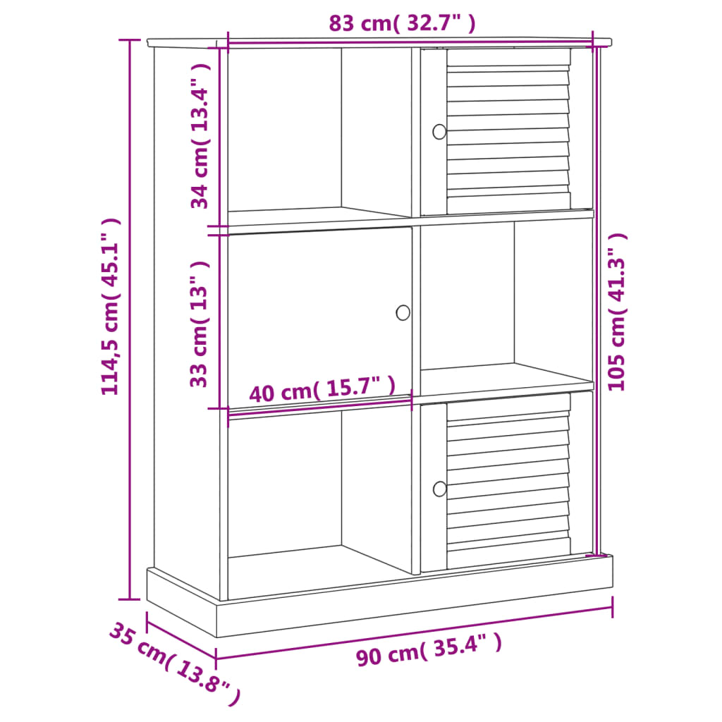 vidaXL Bibliothèque VIGO gris 90x35x114,5 cm bois massif de pin